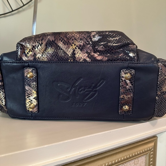 Sharif Original by Sharif dark blue leather and snake print satchel bag - Picture 9 of 14